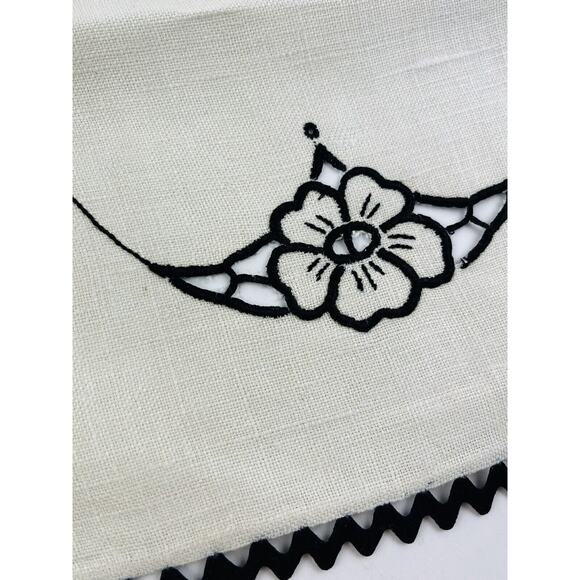 4 Pc Set Vintge Linen Table Runner Dresser Scarf Cutwork Floral Black Embroidery - Picture 6 of 16